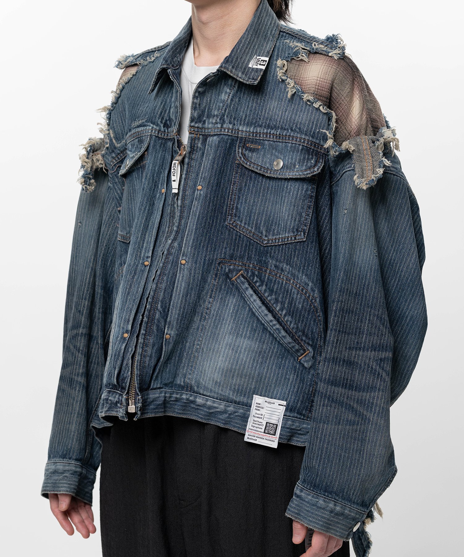 Check Shirt Layered Denim Jacket