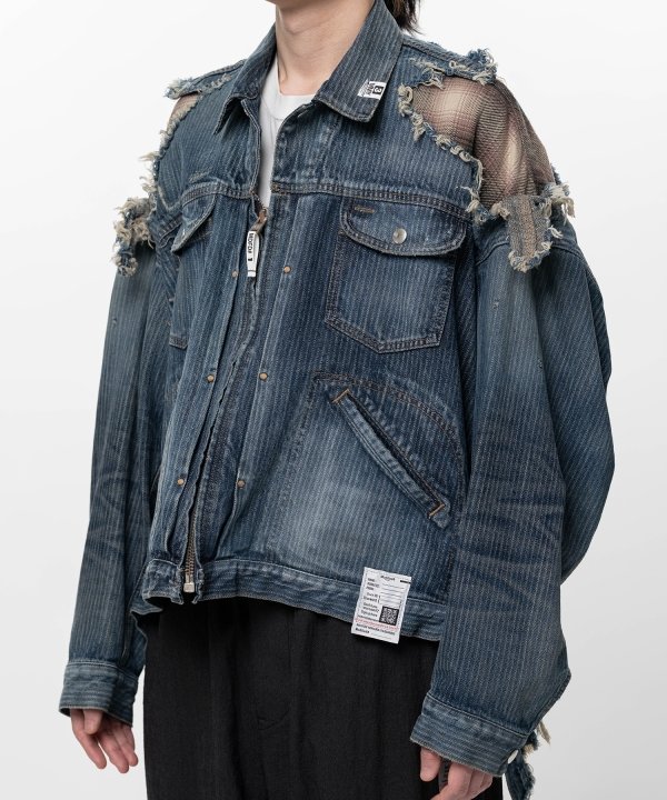Check Shirt Layered Denim Jacket