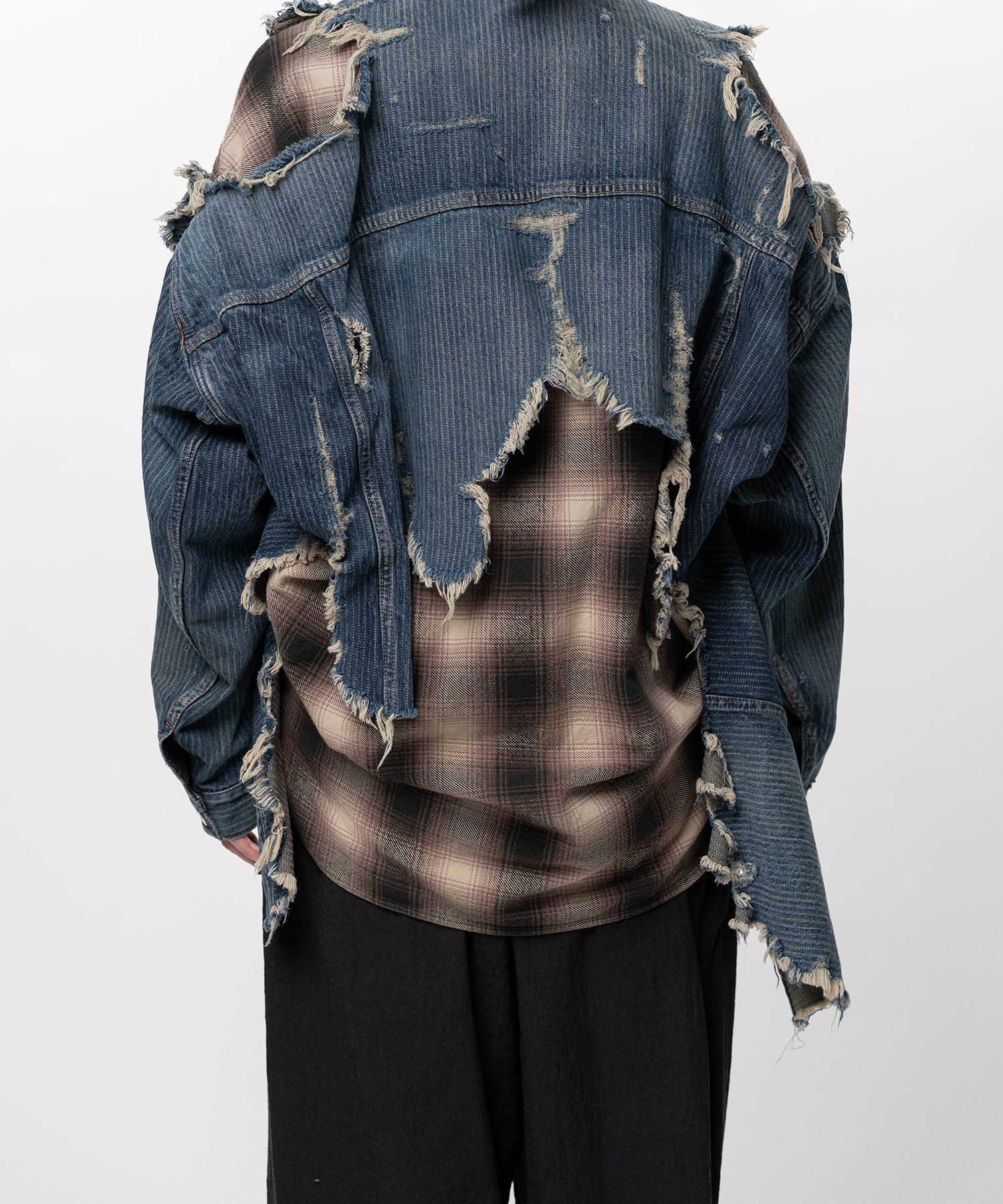 Check Shirt Layered Denim Jacket