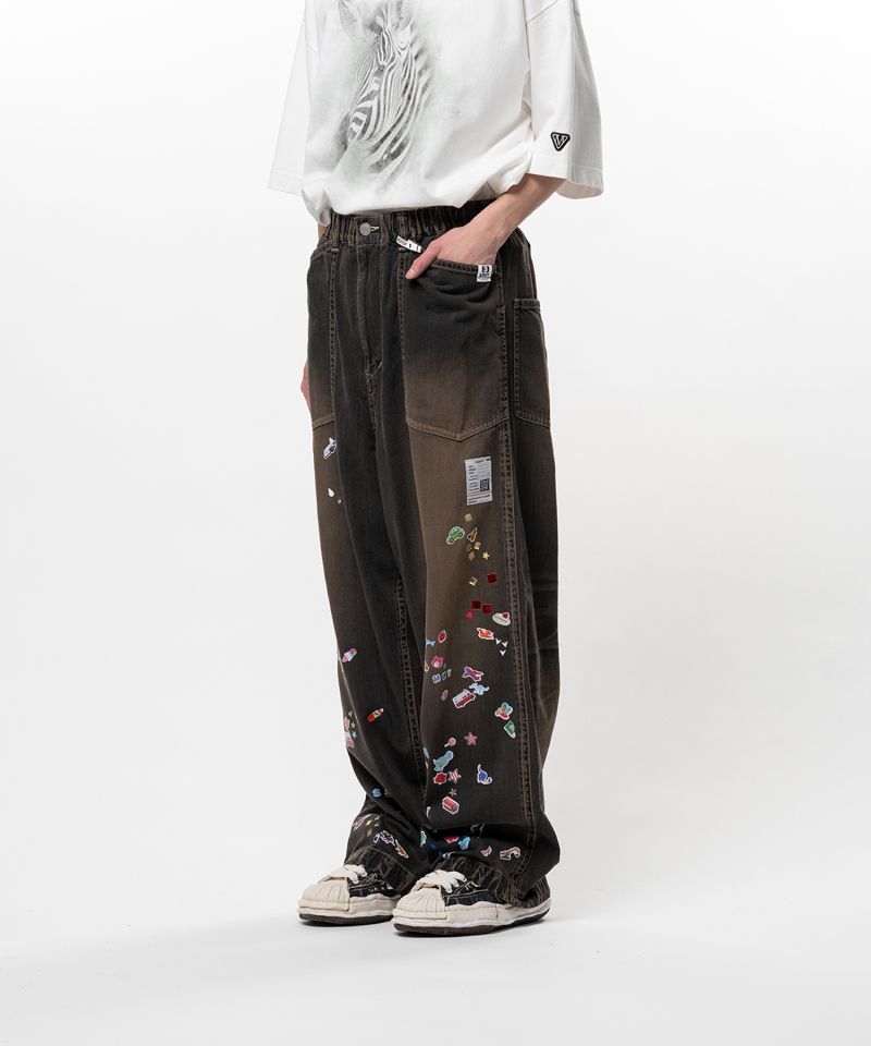 Kids Sticker Printed Baker Denim Pants