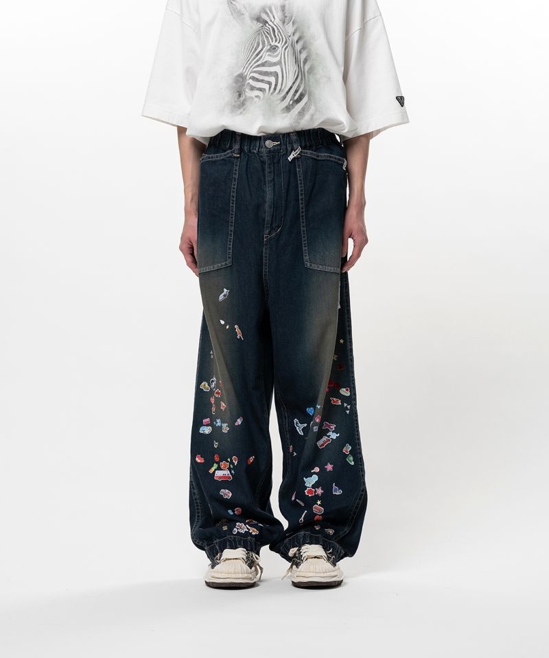 Kids Sticker Printed Baker Denim Pants