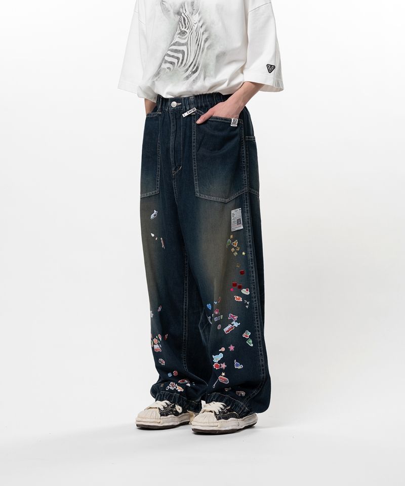 Kids Sticker Printed Baker Denim Pants