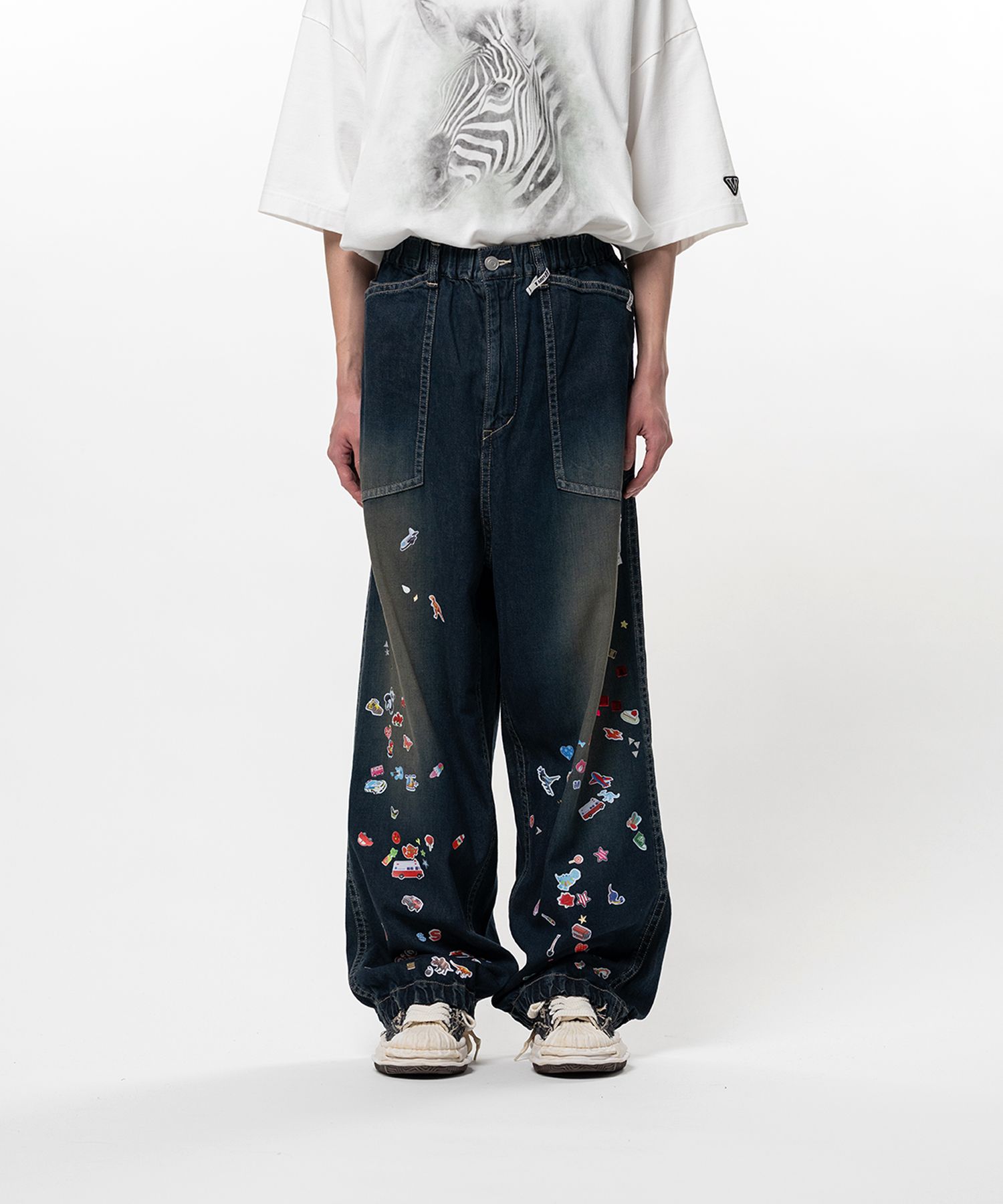 Kids Sticker Printed Baker Denim Pants