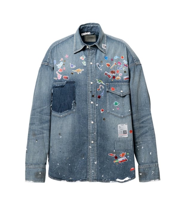 Kids Sticker Printed Denim Shirt