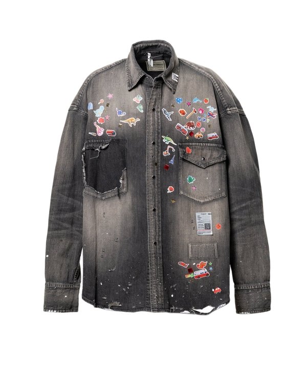 Kids Sticker Printed Denim Shirt