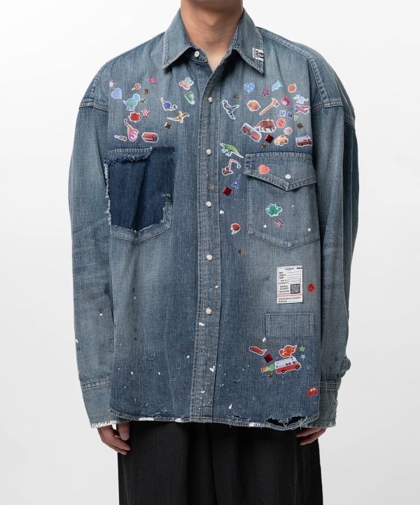 Kids Sticker Printed Denim Shirt