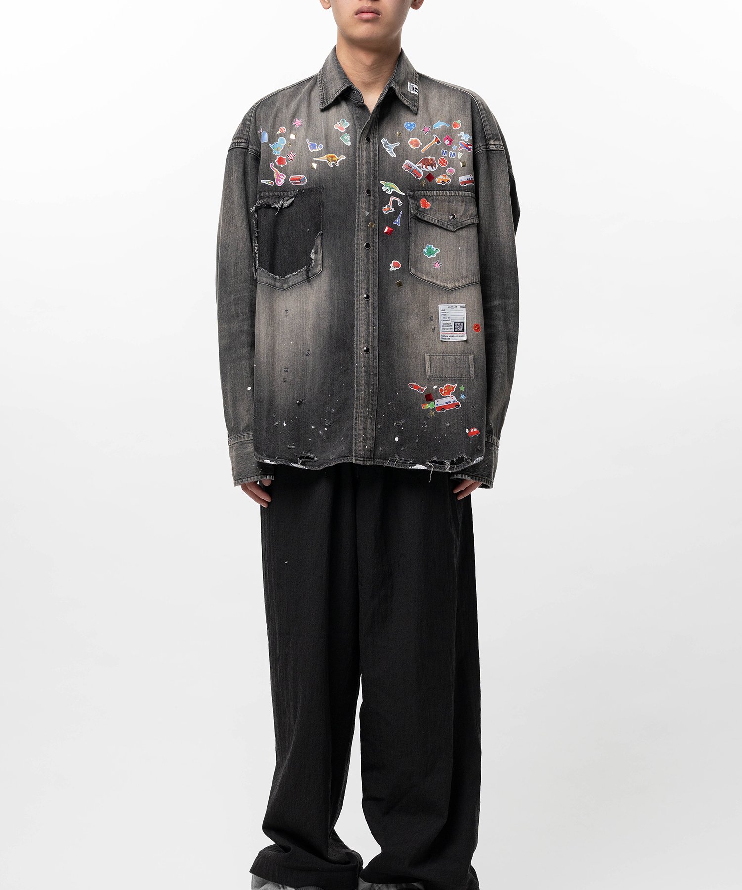 Kids Sticker Printed Denim Shirt