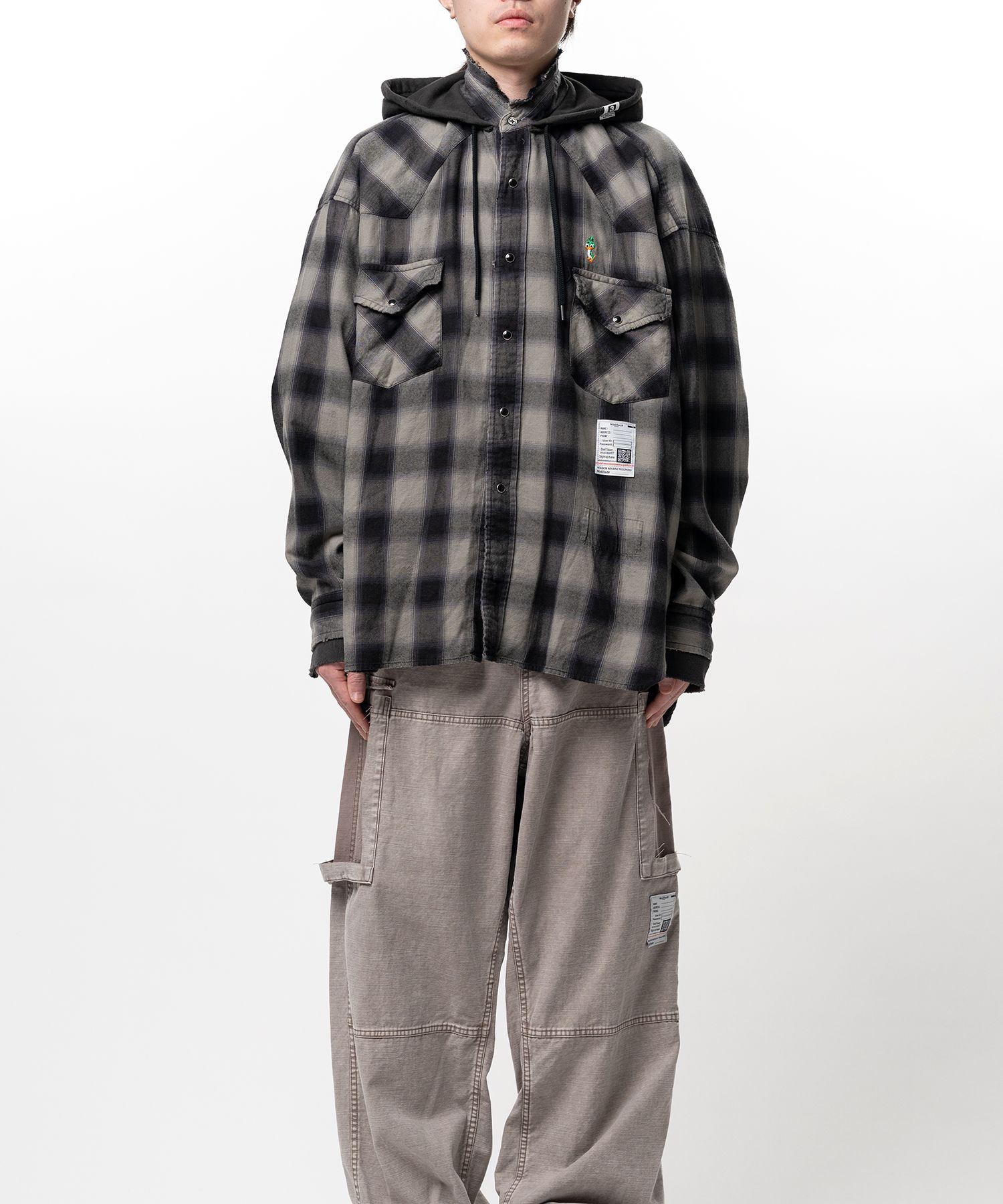 Hoodie Combine Checkered Shirt