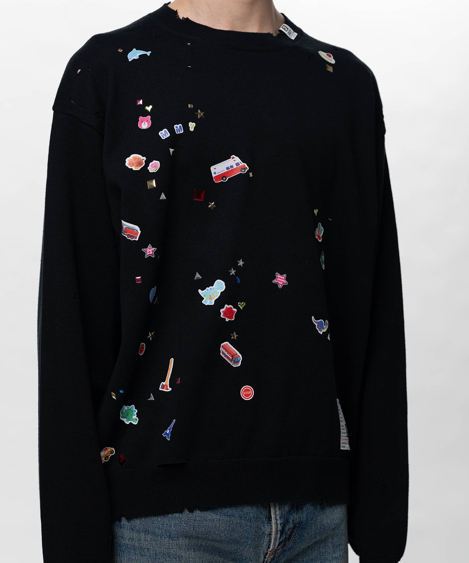 Kids Sticker Printed Knit Sweater