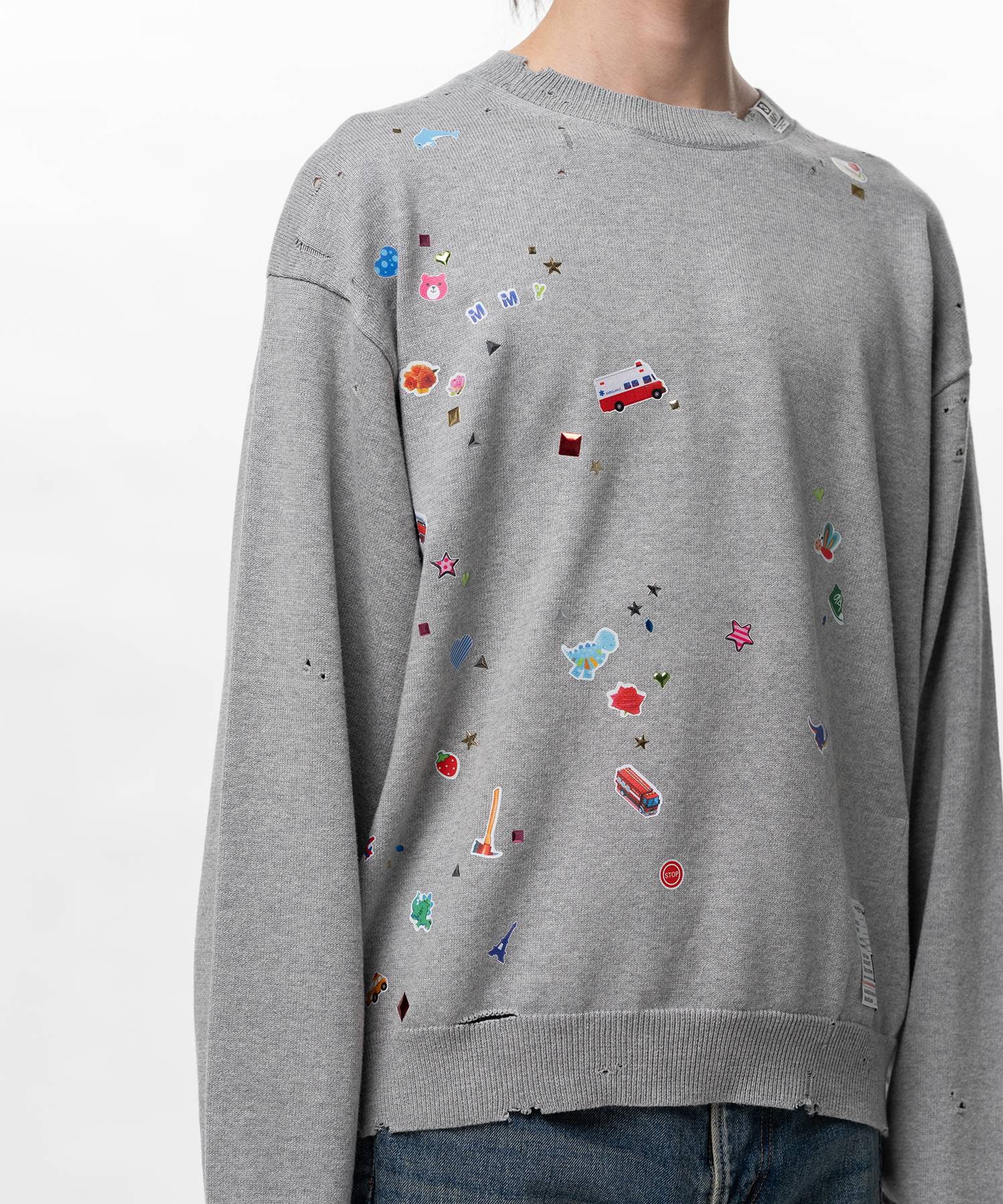 Kids Sticker Printed Knit Sweater