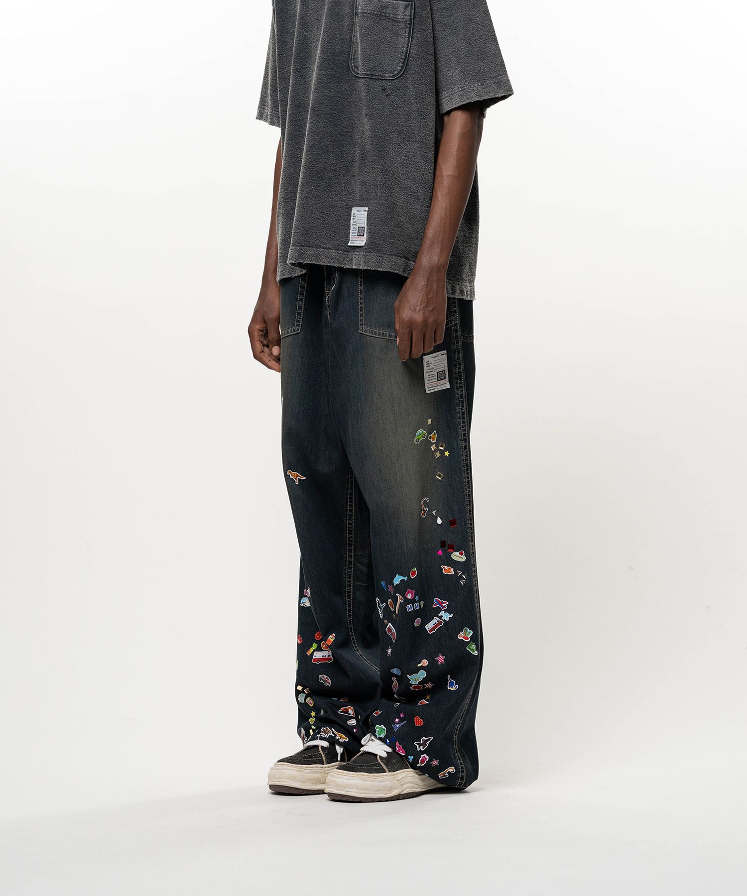 Kids Sticker Printed Baker Denim Pants