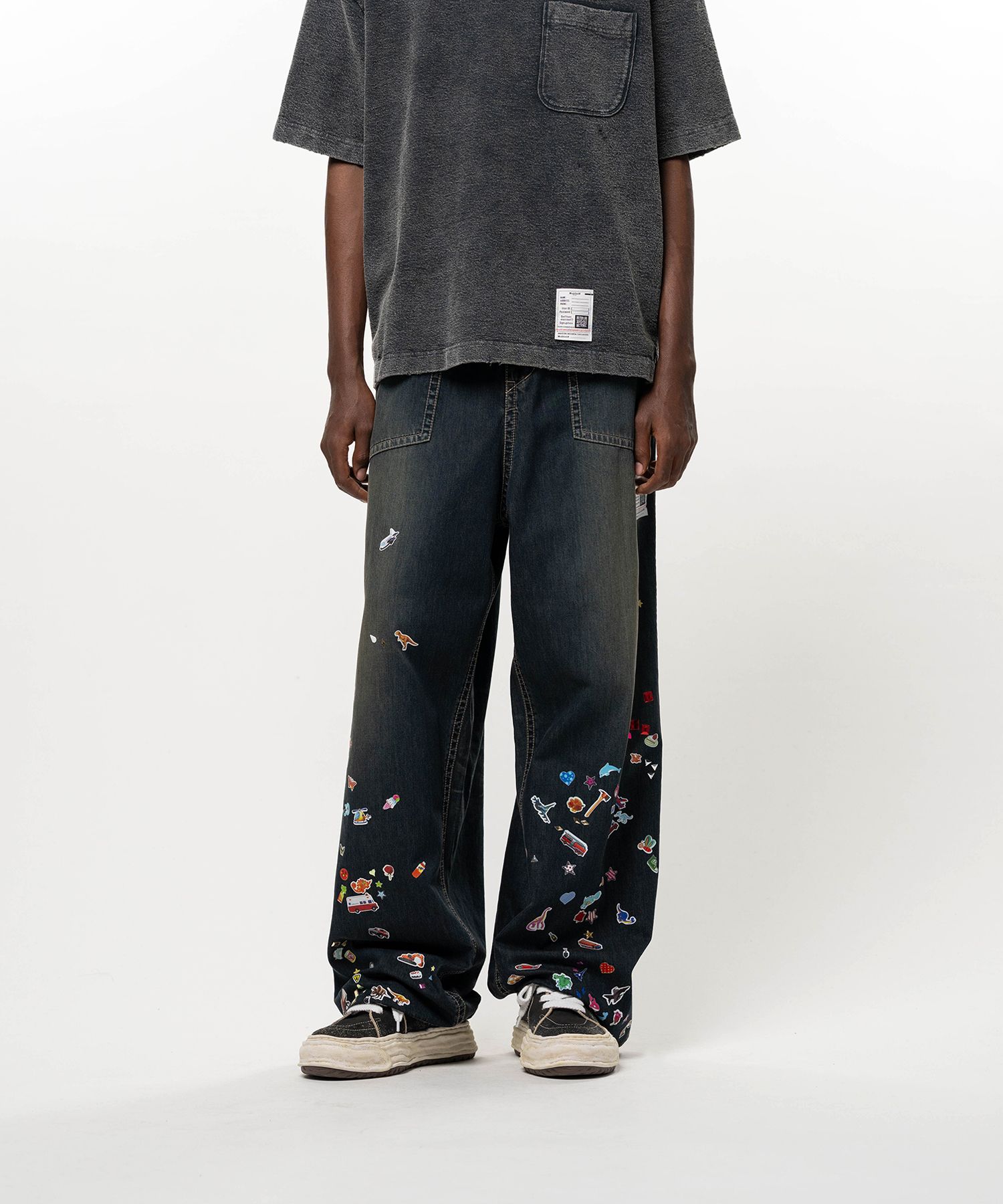 Kids Sticker Printed Baker Denim Pants