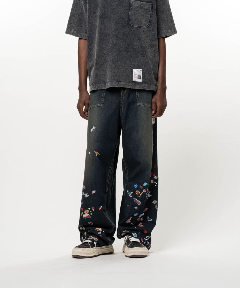 Kids Sticker Printed Baker Denim Pants