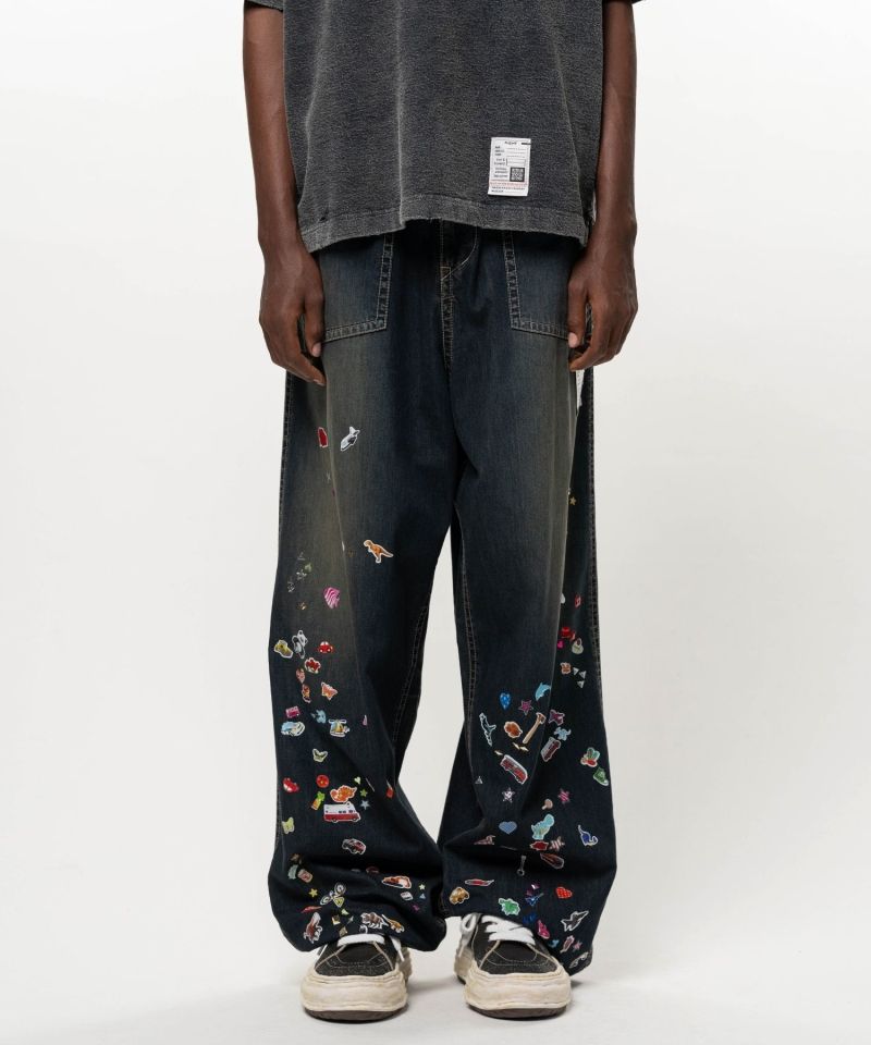 Kids Sticker Printed Baker Denim Pants