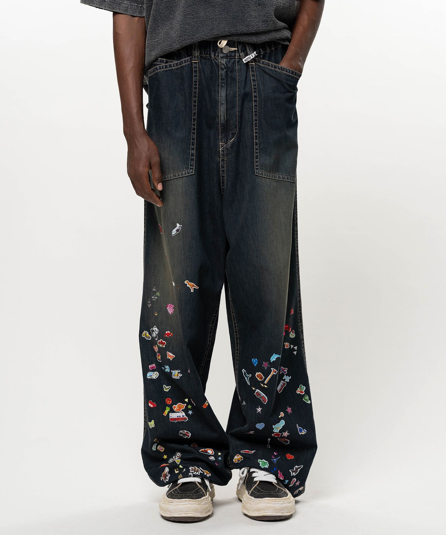 Kids Sticker Printed Baker Denim Pants