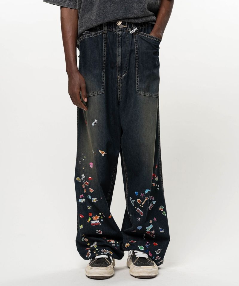 Kids Sticker Printed Baker Denim Pants