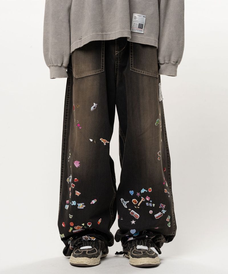 Kids Sticker Printed Baker Denim Pants