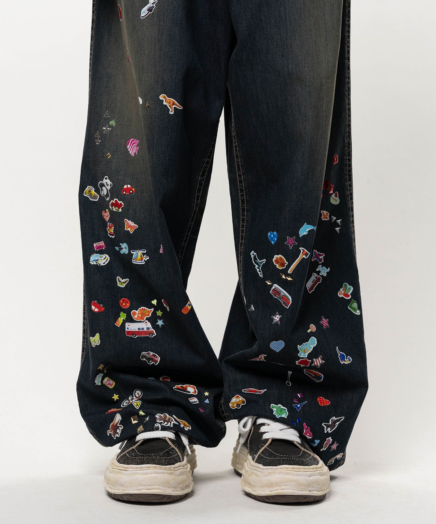 Kids Sticker Printed Baker Denim Pants