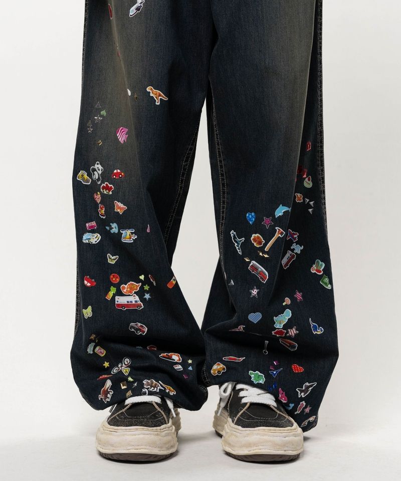 Kids Sticker Printed Baker Denim Pants