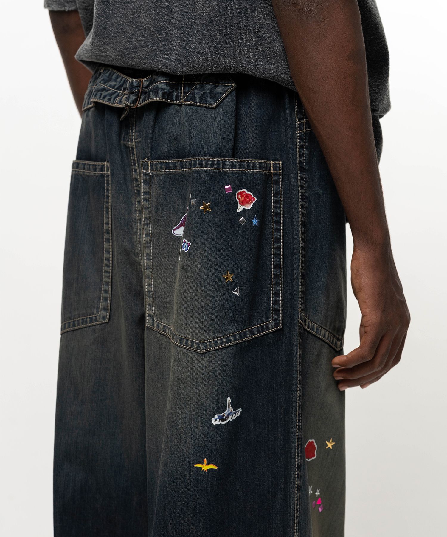 Kids Sticker Printed Baker Denim Pants