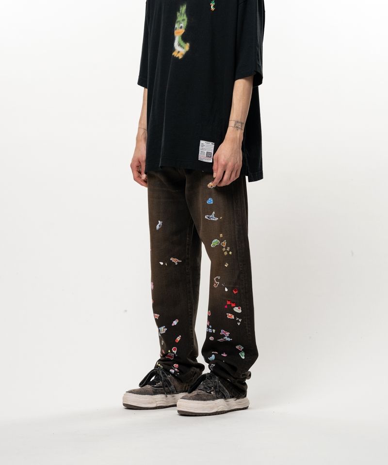 Kids Sticker Printed Straight Denim Pants