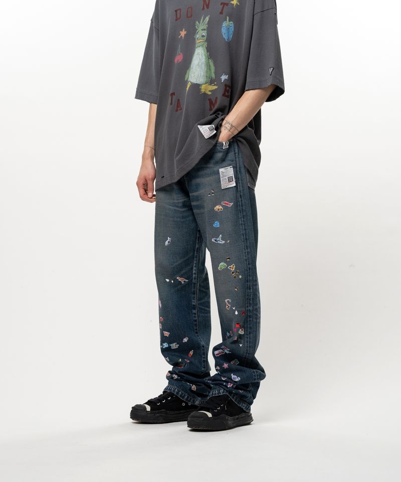 Kids Sticker Printed Straight Denim Pants