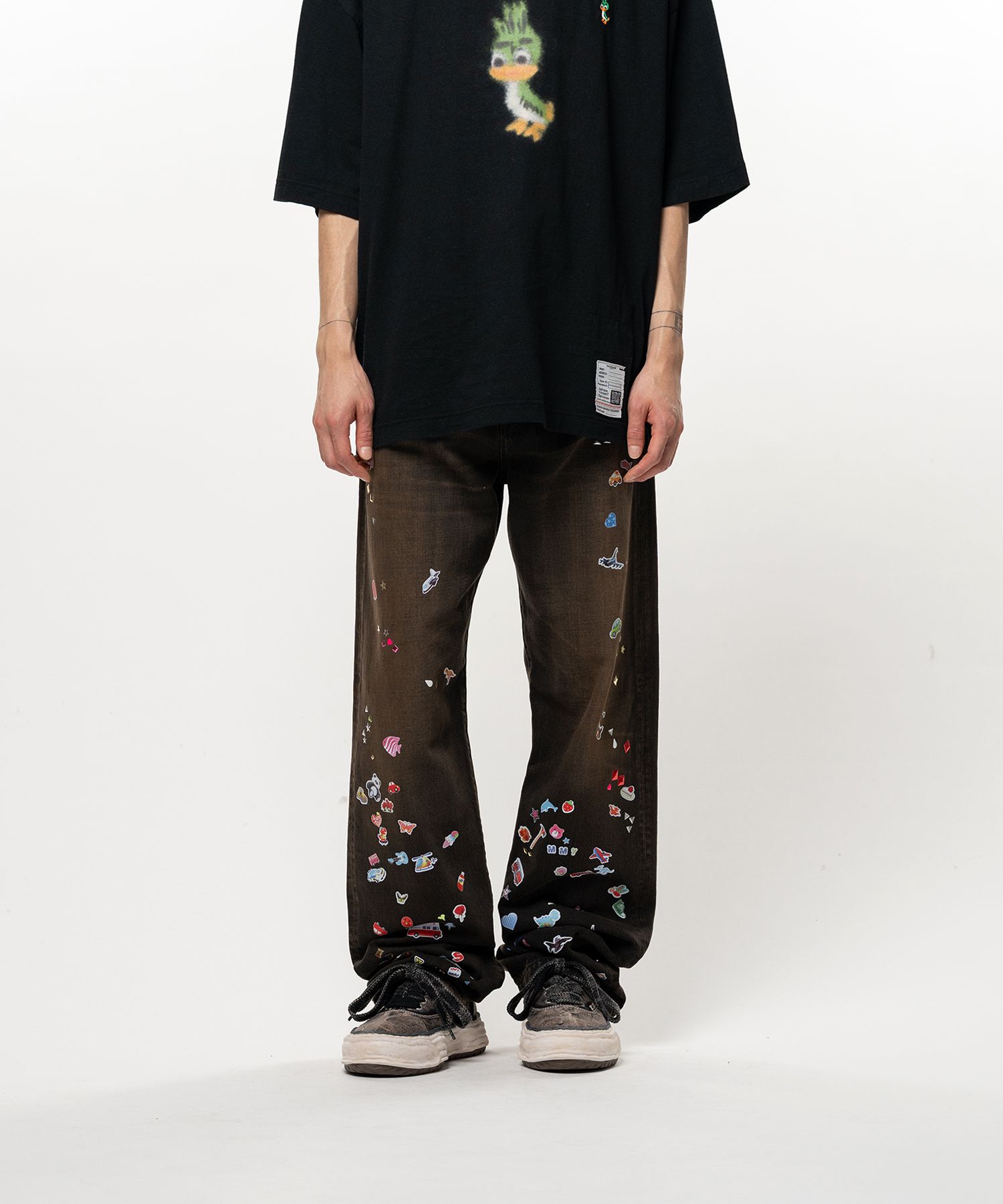 Kids Sticker Printed Straight Denim Pants