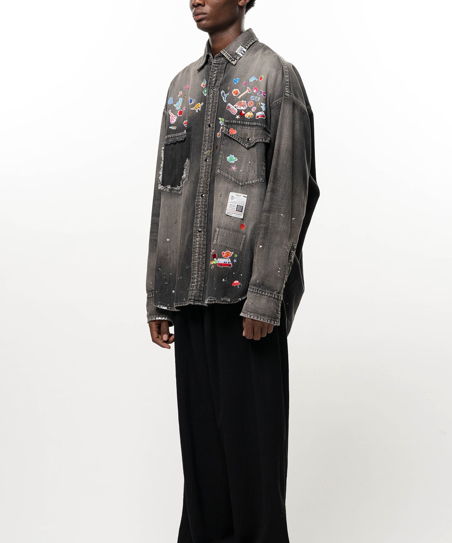 Kids Sticker Printed Denim Shirt