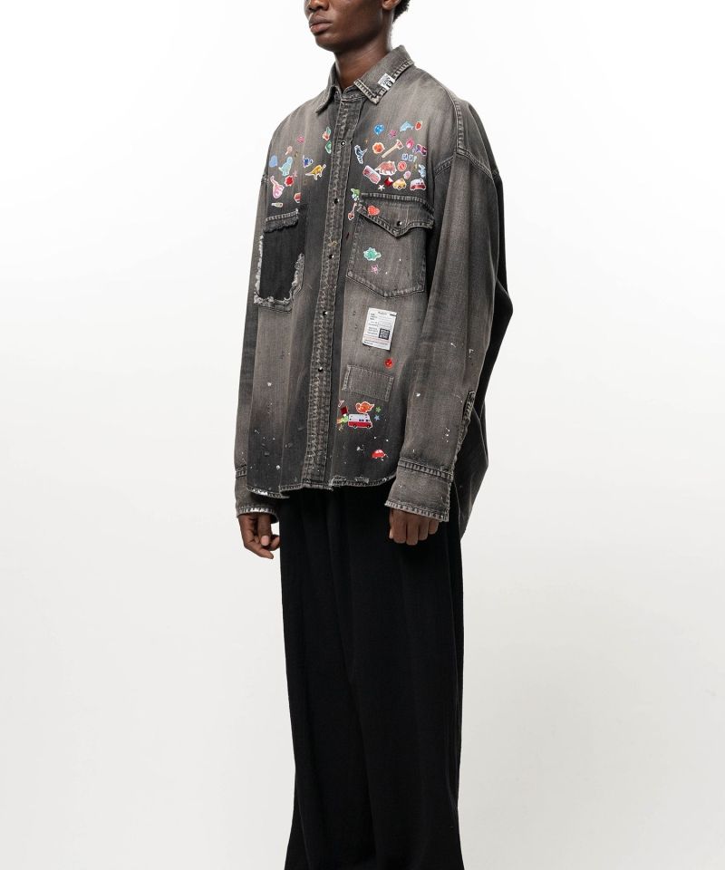 Kids Sticker Printed Denim Shirt