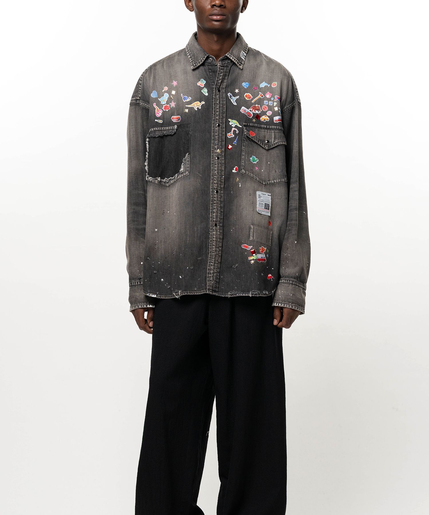 Kids Sticker Printed Denim Shirt