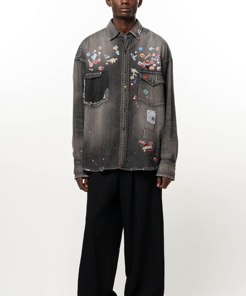 Kids Sticker Printed Denim Shirt