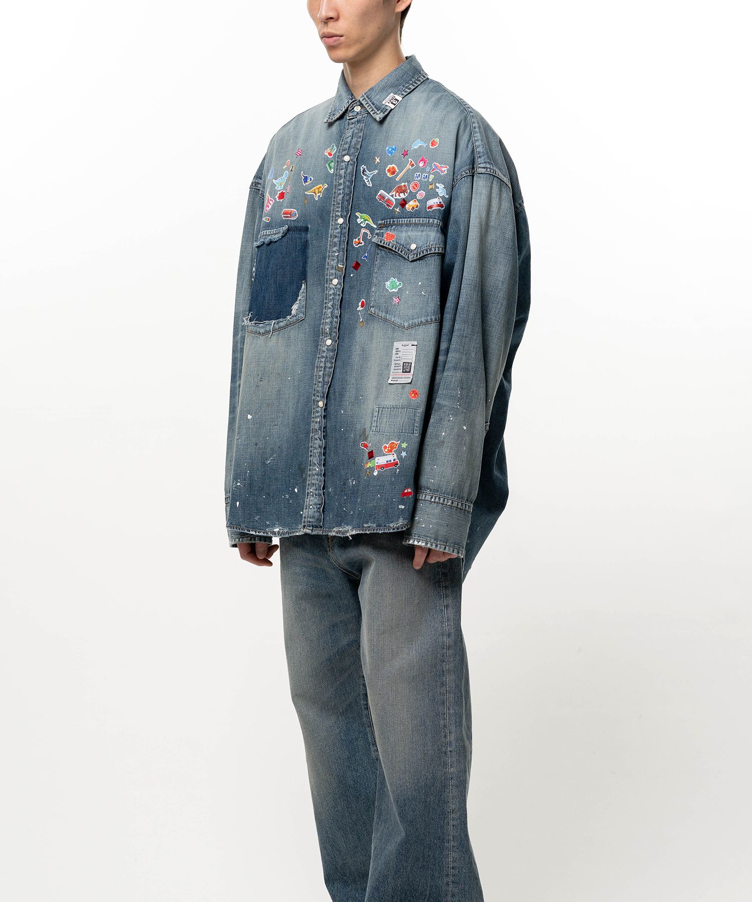 Kids Sticker Printed Denim Shirt