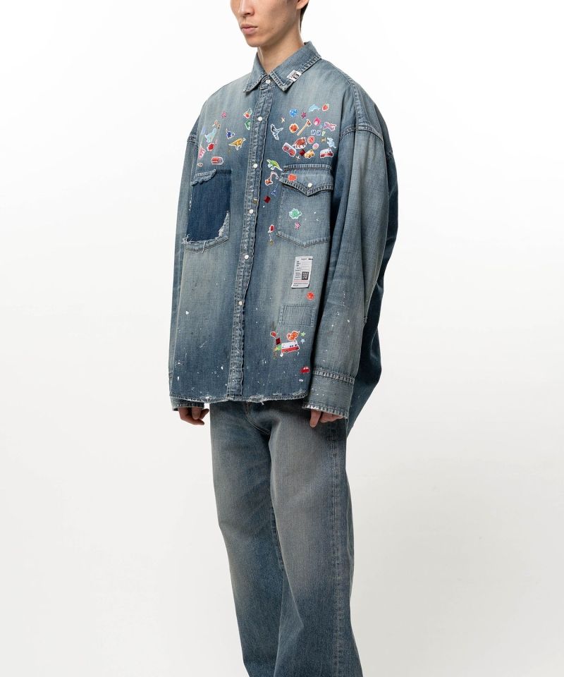 Kids Sticker Printed Denim Shirt