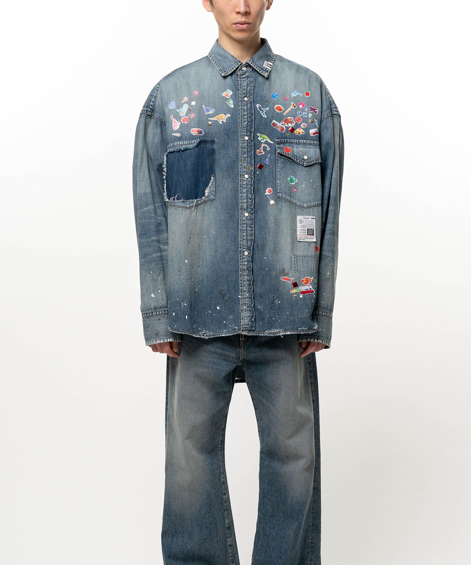 Kids Sticker Printed Denim Shirt