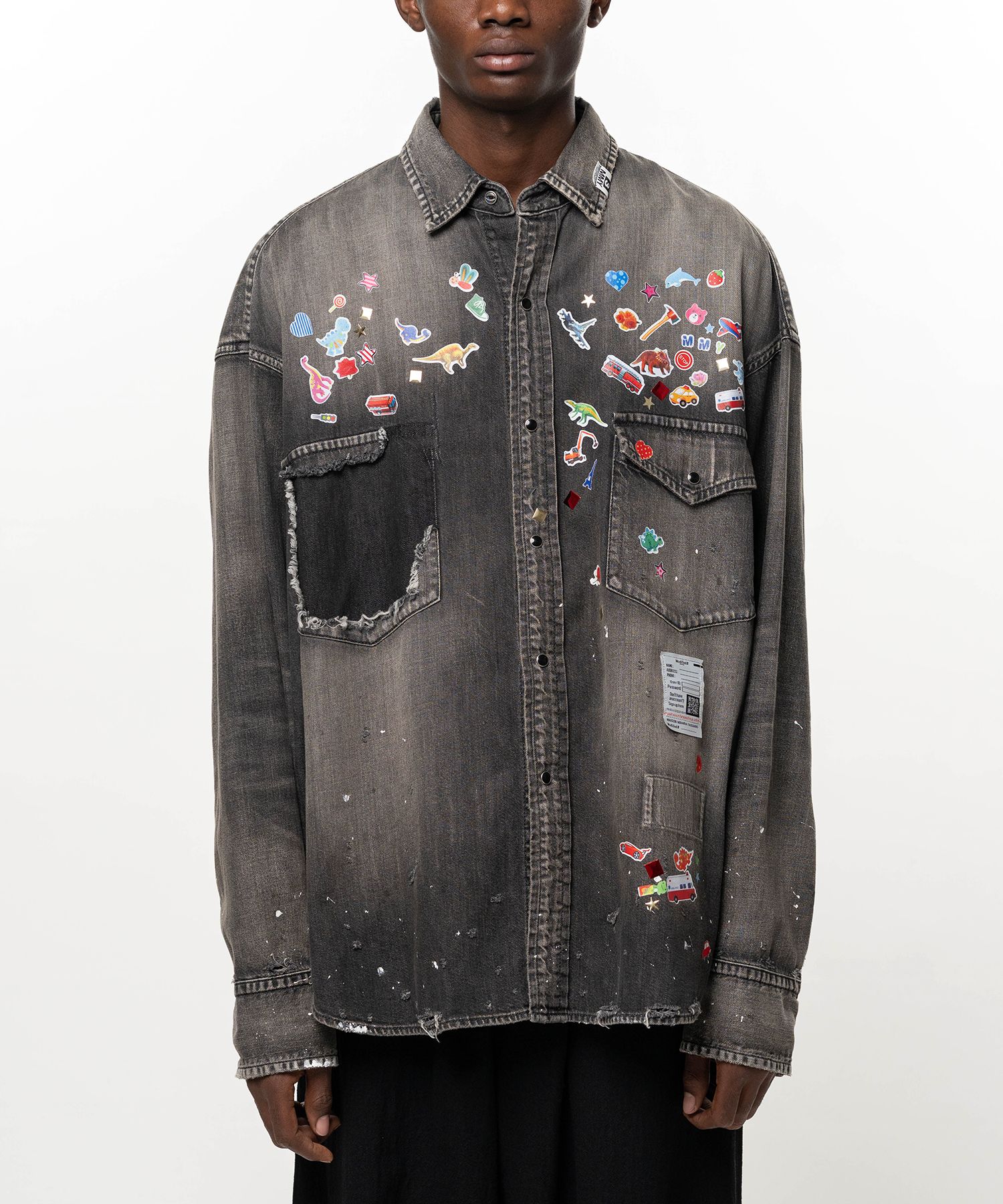 Kids Sticker Printed Denim Shirt