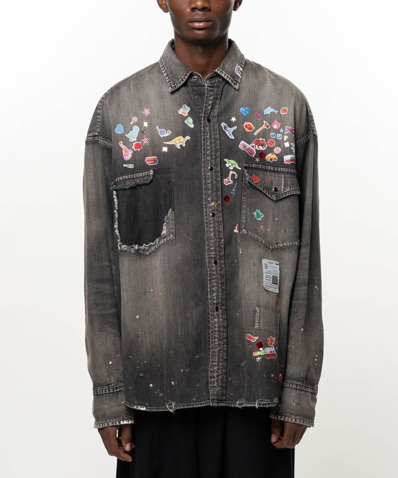 Kids Sticker Printed Denim Shirt