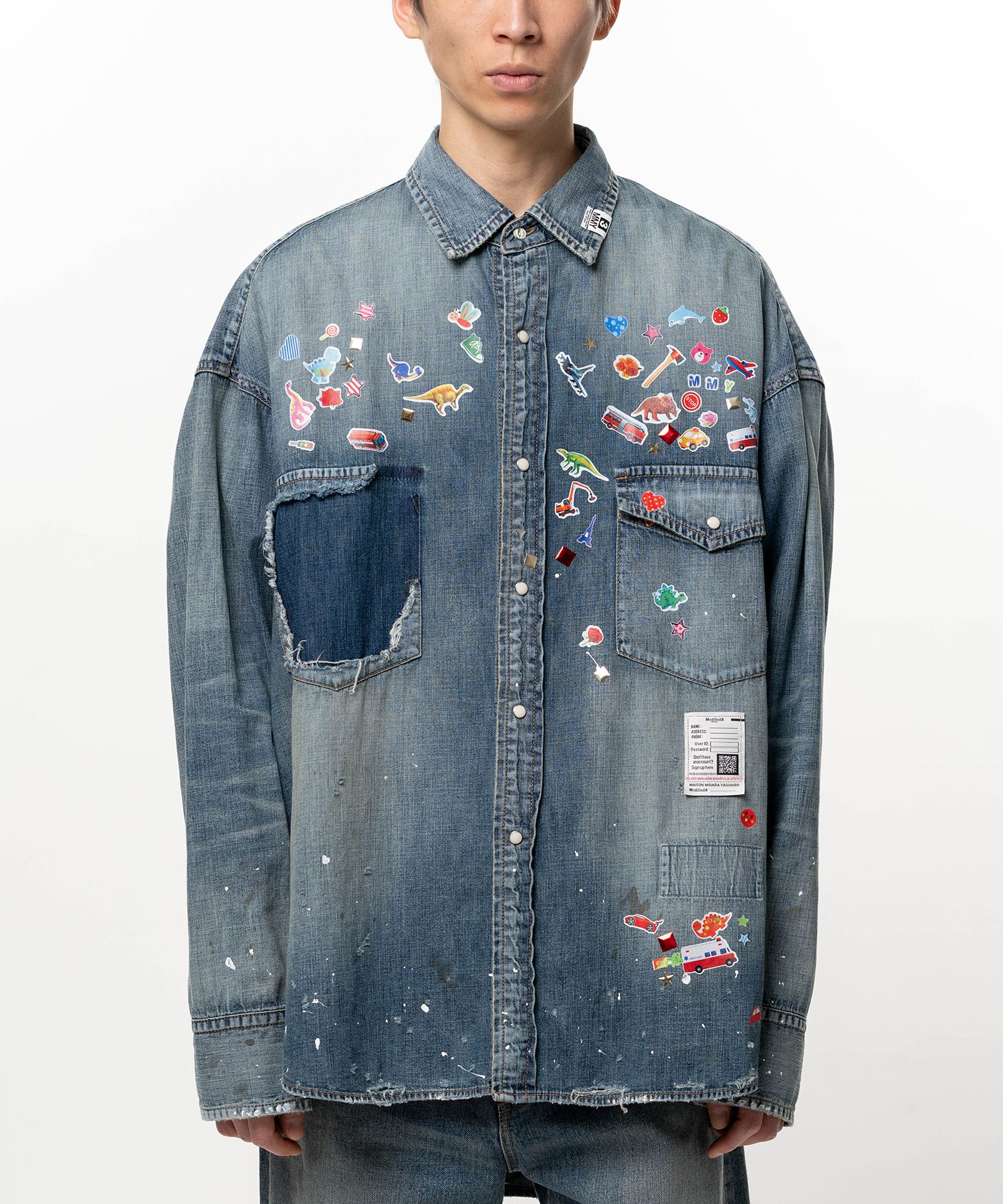 Kids Sticker Printed Denim Shirt
