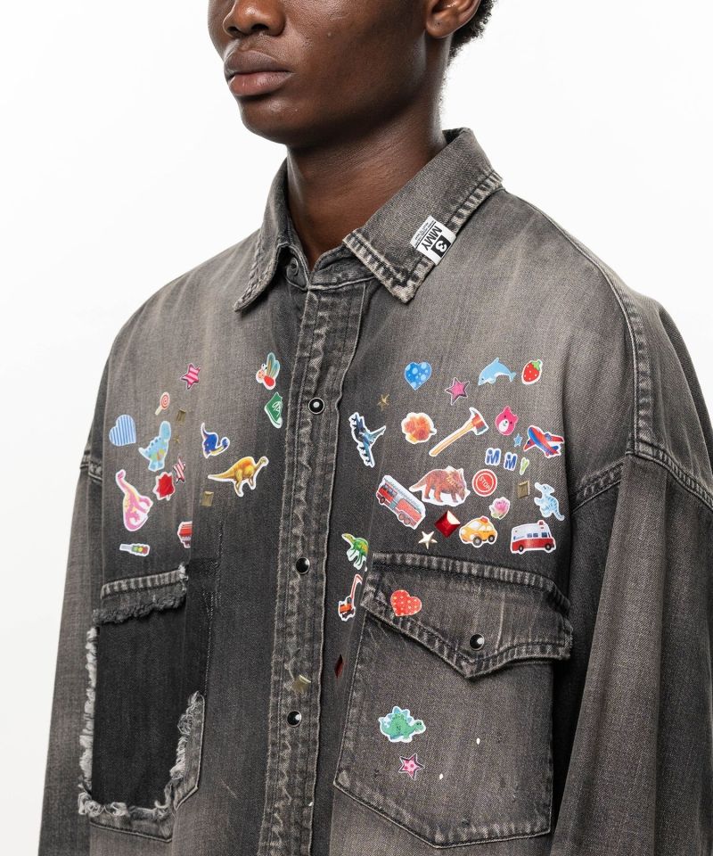 Kids Sticker Printed Denim Shirt