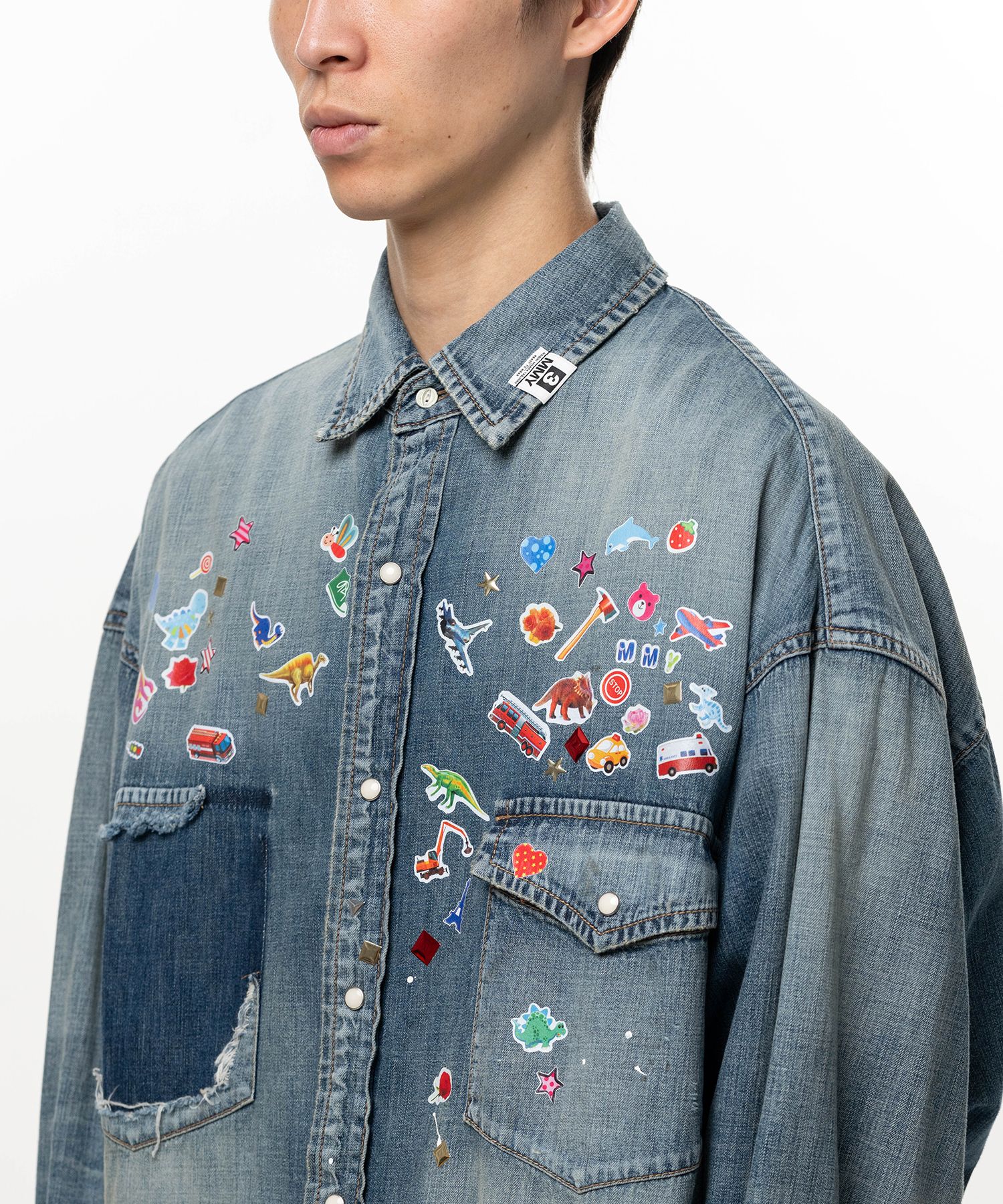 Kids Sticker Printed Denim Shirt