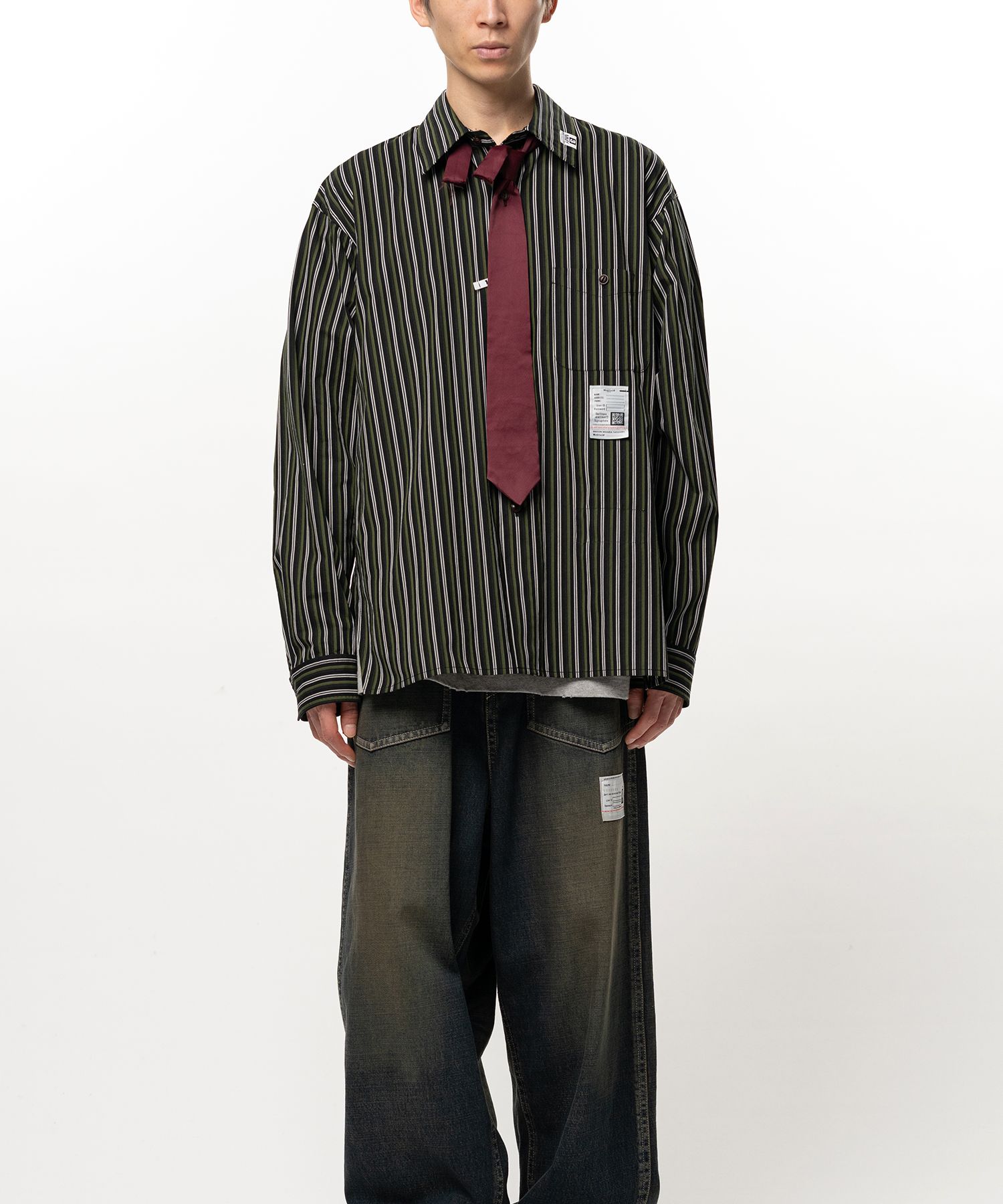 Attached Tie Long Sleeve Shirt