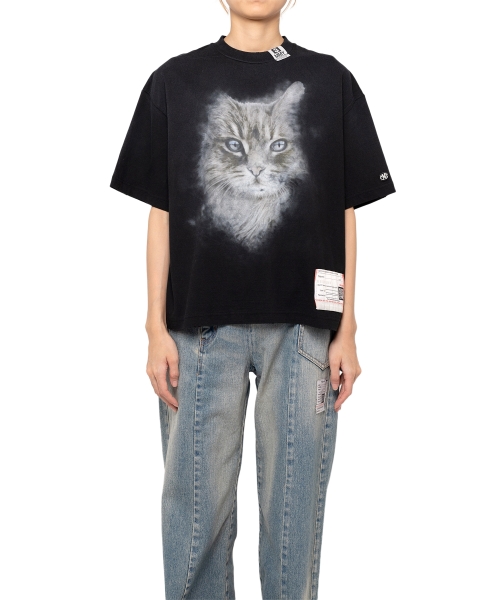 Cat Print Distressed T-shirt