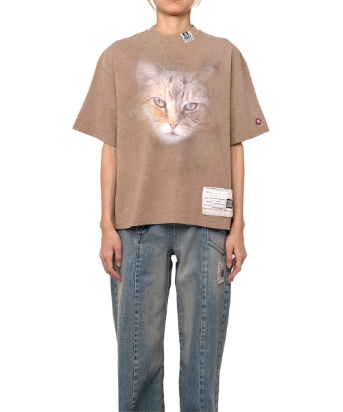 Cat Print Distressed T-shirt