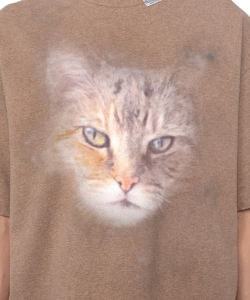 Cat Print Distressed T-shirt