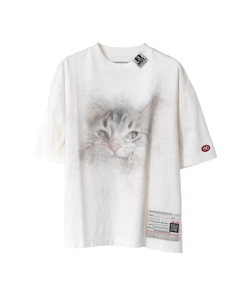 Cat Print Distressed T-shirt