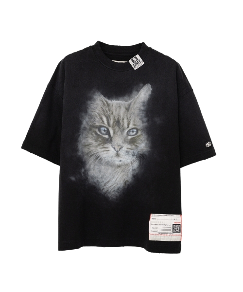 Cat Print Distressed T-shirt
