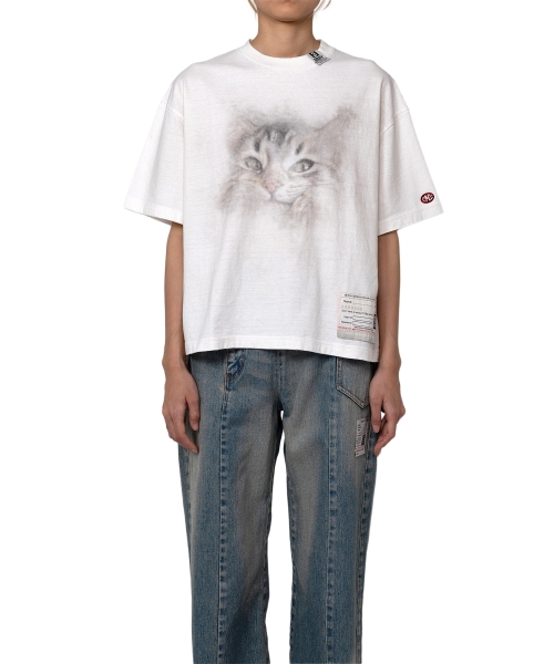 Cat Print Distressed T-shirt