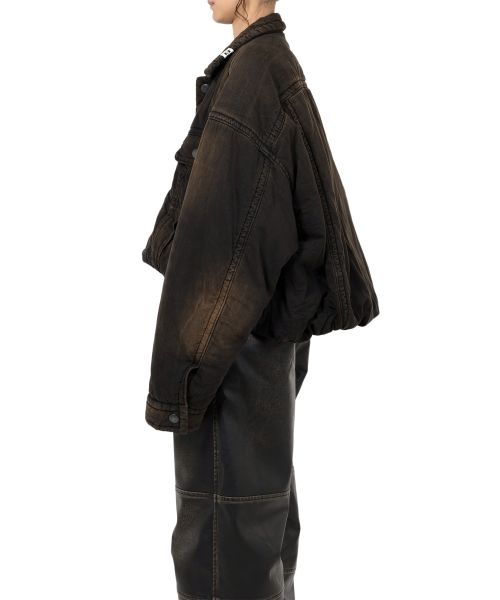 Roll-up Hem Puffer Denim Jacket