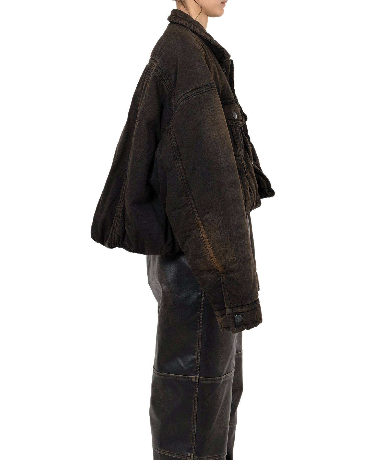 Roll-up Hem Puffer Denim Jacket