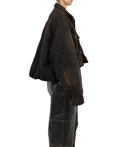 Roll-up Hem Puffer Denim Jacket