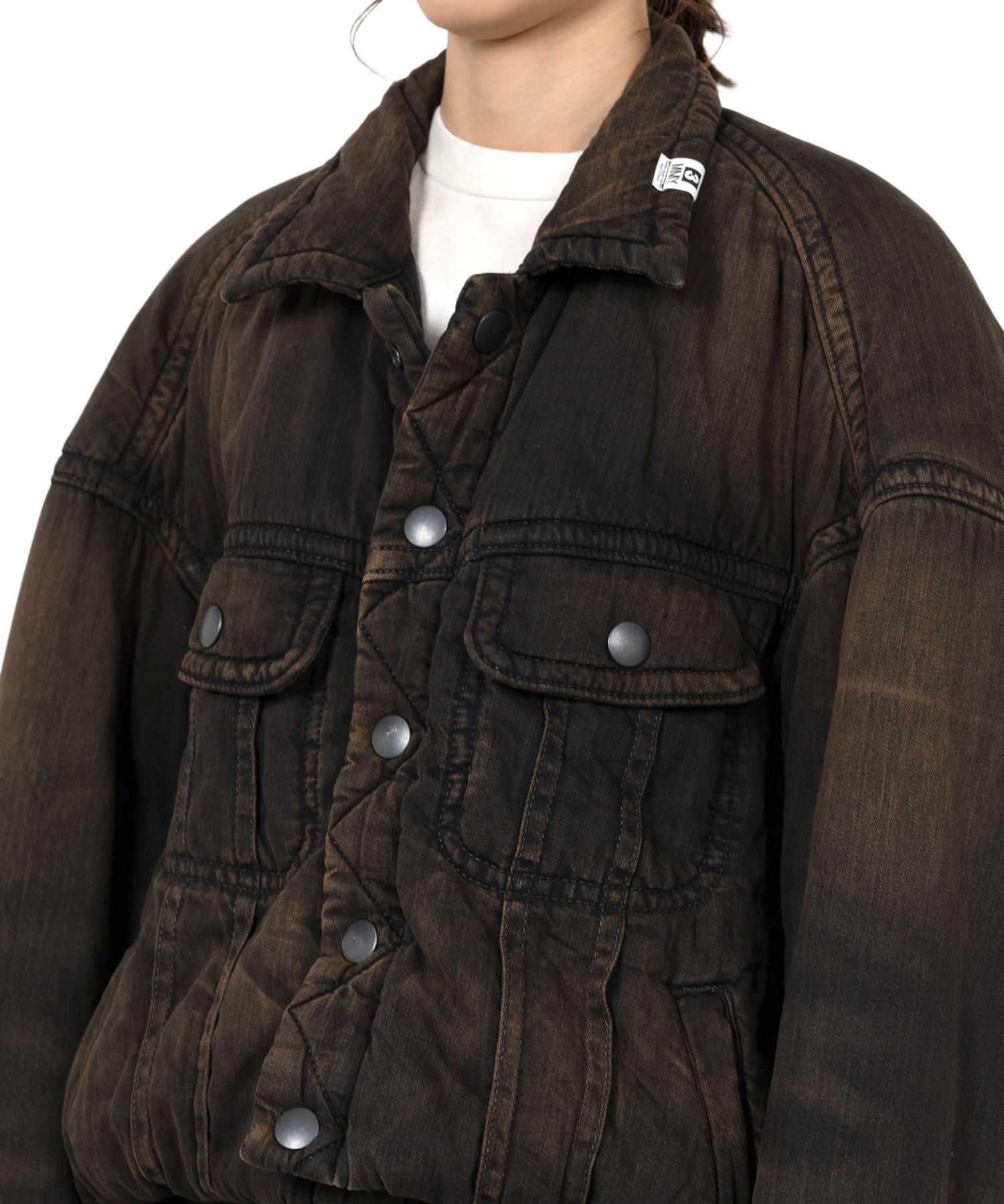 Roll-up Hem Puffer Denim Jacket